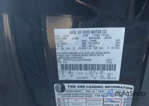 2010 Ford F-150 Fx2 Sport/Harley-Davidson/King Ranch/Lariat/Platinum/Xl/Xlt из США, поврежденный, VIN 1FTFW1CV3AFA50329